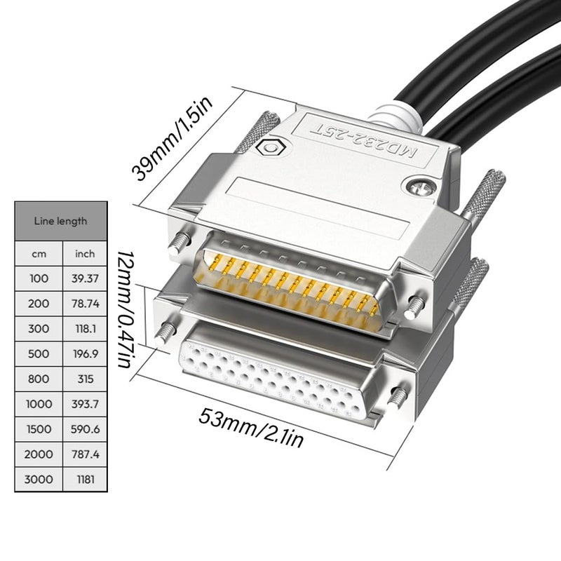 DB25 ذكر أنثى كابل تمديد RS232 26AWG مزدوج التدريع أسود - Image 4