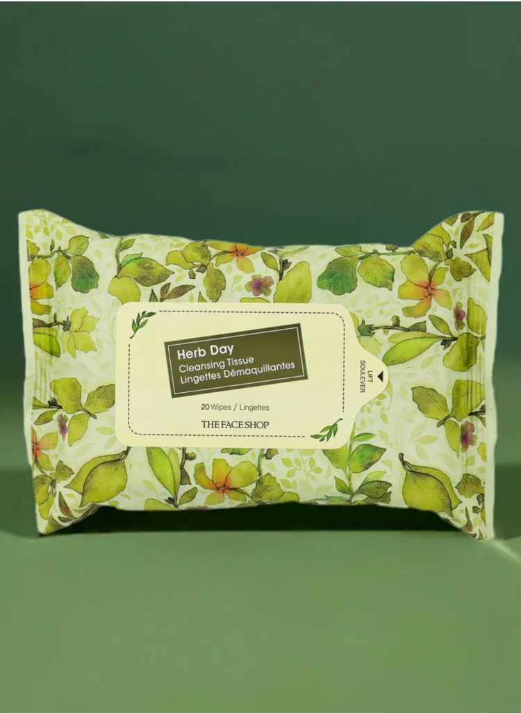 THE FACE SHOP Herb Day Makeup Removing Wipes || With Herbal Extracts || For Clean, Impurity-Free Skin (70 Pieces)