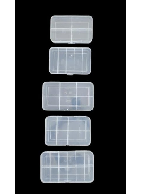 Csm CSM Jewelry Case Organizer, Rectangular Plastic Storage Box with Dividers, 4/5/6/8/12 Grids, Transparent, Pack of 5 Boxes 