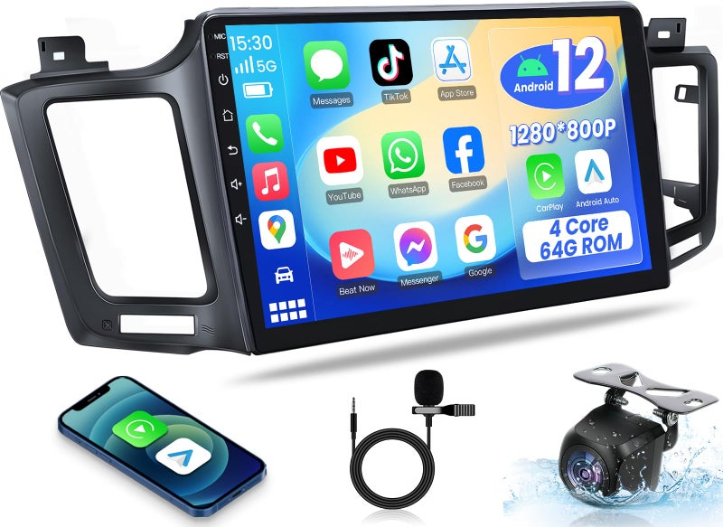 Jerqry 4Core+64G ROM Car Radio for Toyota RAV4 2013-2018: Wireless Carplay&Android Auto for RAV4 Stereo Upgrade with 10.2 Inch 1280 * 800 Touch Screen 5G WiFi Backup Camera GPS Bluetooth FM SWC DSP HiFi - Image 1