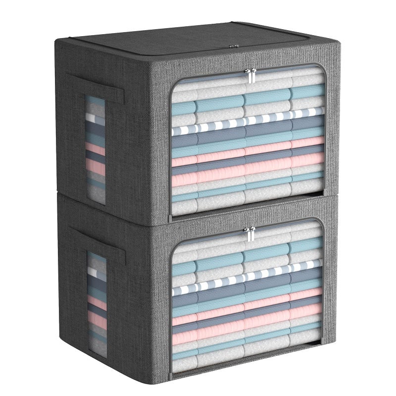 2 Pack Clear Window Storage Bins Large Foldable Fabric Storage Bins Boxes for Clothes Stackable Organizer Set with Carrying Handles197X 157X 126 Inches
