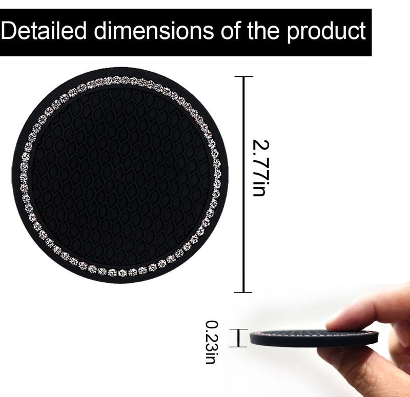 Muzioiernsu Bling Car Cup Coaster, 2.75 Inch Anti Slip Shockproof Embedded Drink Mat, Dustproof Automotive Interior Accessories Mat, Universal for Vehicles, Trucks, RVs and More (Black 4 PCS) - Image 2