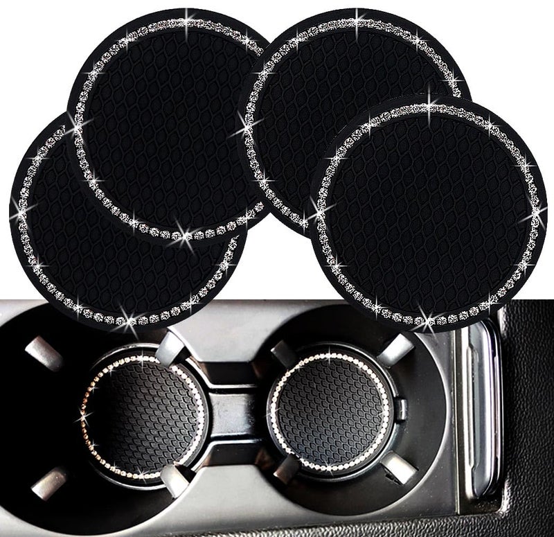 Muzioiernsu Bling Car Cup Coaster, 2.75 Inch Anti Slip Shockproof Embedded Drink Mat, Dustproof Automotive Interior Accessories Mat, Universal for Vehicles, Trucks, RVs and More (Black 4 PCS) - Image 1