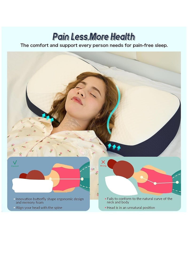 Hihonor Neck Pillow, Resilient Memory Foam Pillow for Sleeping, Ergonomic Orthopedic Neck Contour Support Pillow for Side Sleepers, Back Sleepers, and Tummy Sleepers - Navy Blue - Image 4
