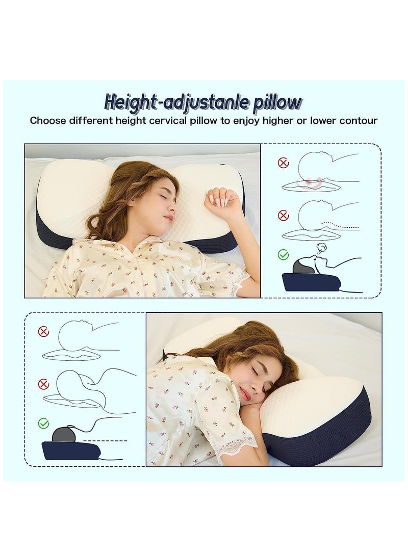 Hihonor Neck Pillow, Resilient Memory Foam Pillow for Sleeping, Ergonomic Orthopedic Neck Contour Support Pillow for Side Sleepers, Back Sleepers, and Tummy Sleepers - Navy Blue - Image 3