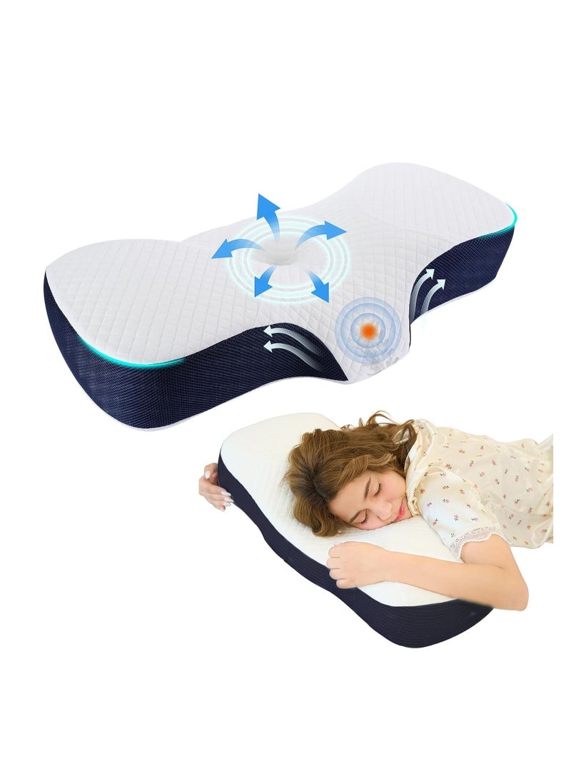 Hihonor Neck Pillow, Resilient Memory Foam Pillow for Sleeping, Ergonomic Orthopedic Neck Contour Support Pillow for Side Sleepers, Back Sleepers, and Tummy Sleepers - Navy Blue - Image 1