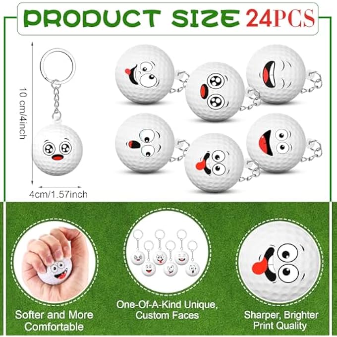 Arrowbash 30 Pcs Golf Party Favors Sports Party Supplies for Boys Girls Funny Mini Face Stress Ball Keychains Cute Relief Balls for Golf Lovers Team Prizes Anxiety Relief Sport Favors - Image 2