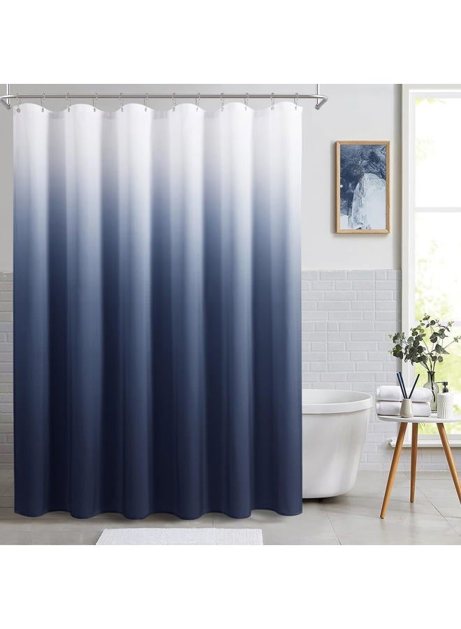 Naturoom Navy Blue and White Shower Curtains for Bathroom, Ombre Indigo Royal Light Blue Cloth Fabric Shower Curtain Set with 12 Hooks Royal Indigo Bathroom Decor 72 x 72 - Image 2