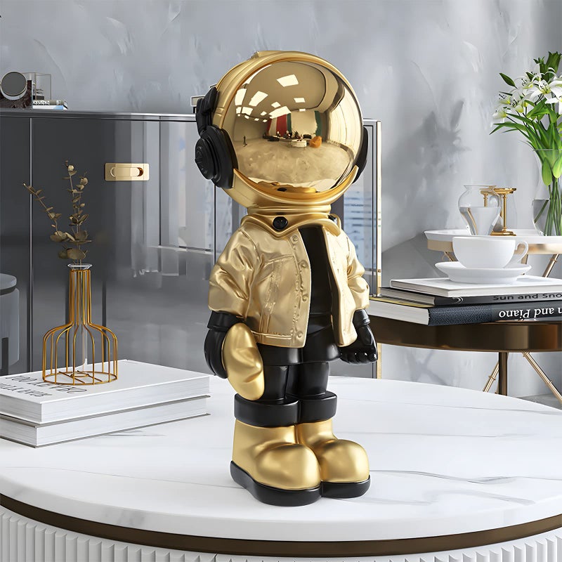 EZ4ENCE Figurine Statue Astronaut Sculpture Spaceman Decor,Sculpture for Home Decor,Arts Gold and Black Shelf Decoration,Cool Metal Mask Table Decor,Large Spaceman Figure Ornament - Image 2