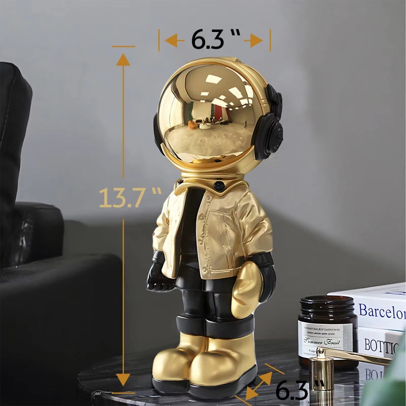 EZ4ENCE Figurine Statue Astronaut Sculpture Spaceman Decor,Sculpture for Home Decor,Arts Gold and Black Shelf Decoration,Cool Metal Mask Table Decor,Large Spaceman Figure Ornament - Image 5