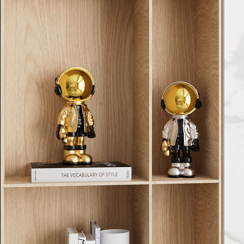 EZ4ENCE Figurine Statue Astronaut Sculpture Spaceman Decor,Sculpture for Home Decor,Arts Gold and Black Shelf Decoration,Cool Metal Mask Table Decor,Large Spaceman Figure Ornament - Image 3
