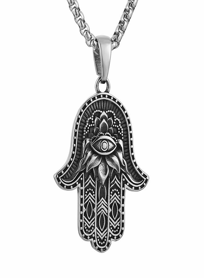 AsAlways Stainless Steel Hand of Fatima Pendant Vintage Amulet Charm Relief Carving Evil Eye Hamsa Hand Necklace Religious Gifts - Image 1