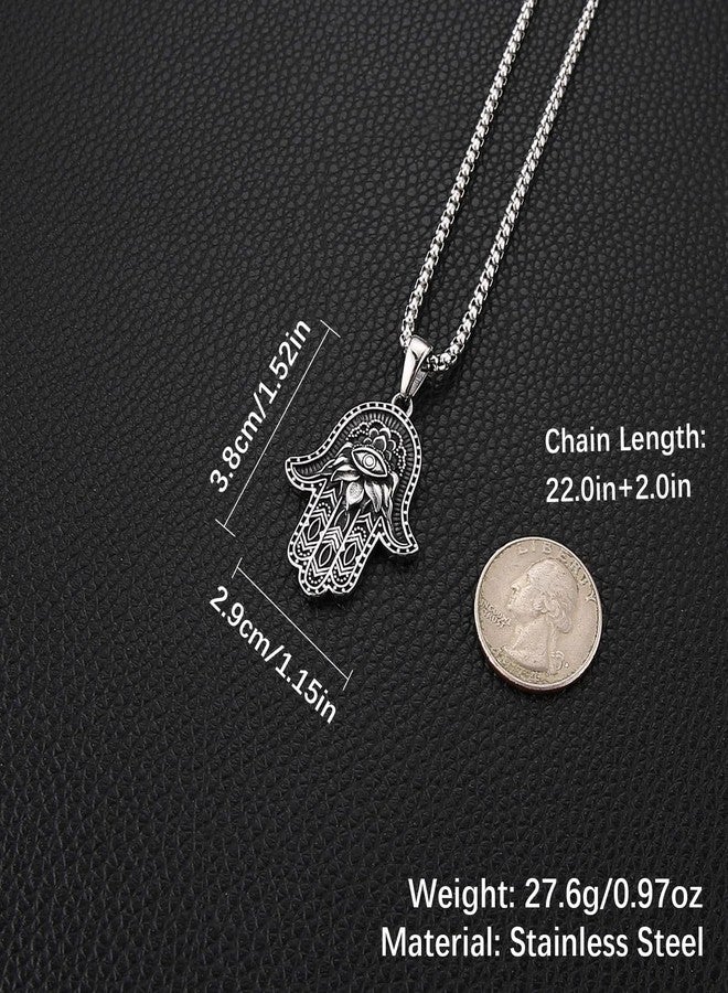 AsAlways Stainless Steel Hand of Fatima Pendant Vintage Amulet Charm Relief Carving Evil Eye Hamsa Hand Necklace Religious Gifts - Image 4