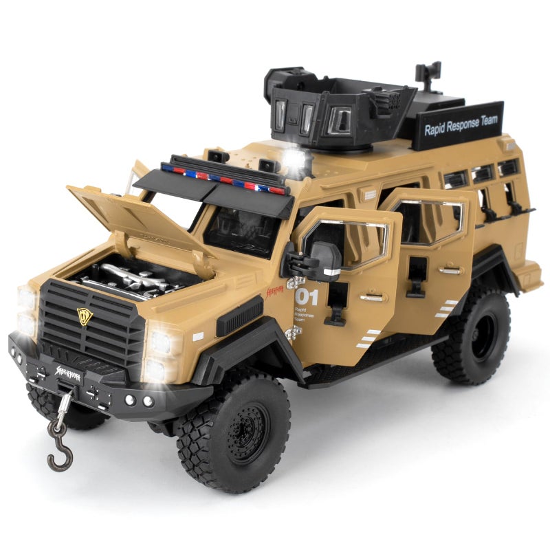 LOVEPOSELY Compatible for 124 Alloy Armored Car Model Collectible Diecast SaberToothed Tiger Explosive Protected Vehicle Toy Pull Back Toy Car with Sound and Light for Adult Kids Yellow - Image 3