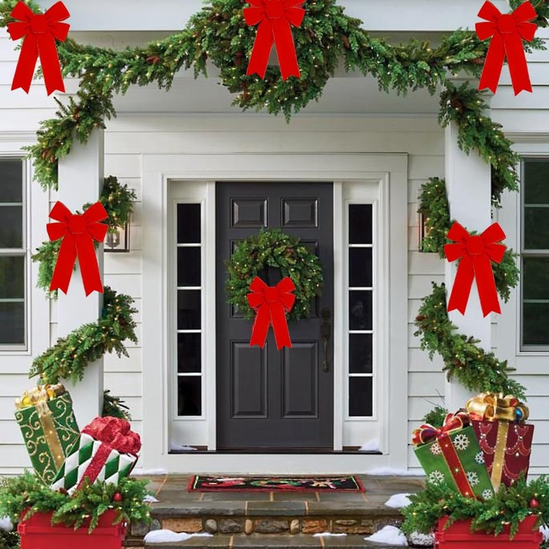 Hongsome 10 Pack Red Bows Christmas Tree Decorations,9”x13”Large Velvet Ornament Bow with Glitter Gold Edge for Xmas Home Wreath Fence Stairs Railing Fireplace Indoor Outdoor Front Door Decor - Image 5