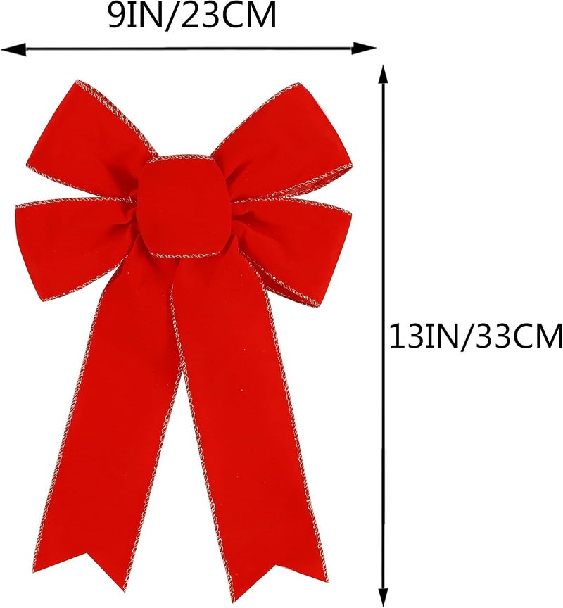 Hongsome 10 Pack Red Bows Christmas Tree Decorations,9”x13”Large Velvet Ornament Bow with Glitter Gold Edge for Xmas Home Wreath Fence Stairs Railing Fireplace Indoor Outdoor Front Door Decor - Image 2