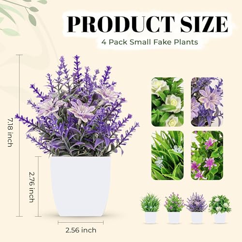 Der Rose 4 Pack Small Fake Flowers Plants Mini Artificial Potted Plants for Centerpiece Table Decorations Desk Home Bathroom Office Decor - Image 3