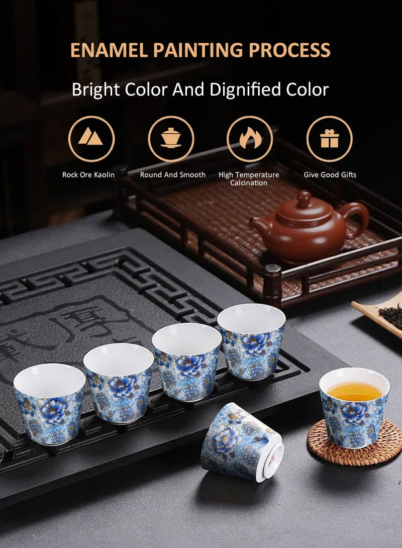 EzzySo 6 Ceramic Tea Cups with Gift Box Elegant Floral Enamel Porcelain Coffee Cup Set, Blue Flowers Teacup, Perfect for Home, Office, and Restaurant Use - Image 3