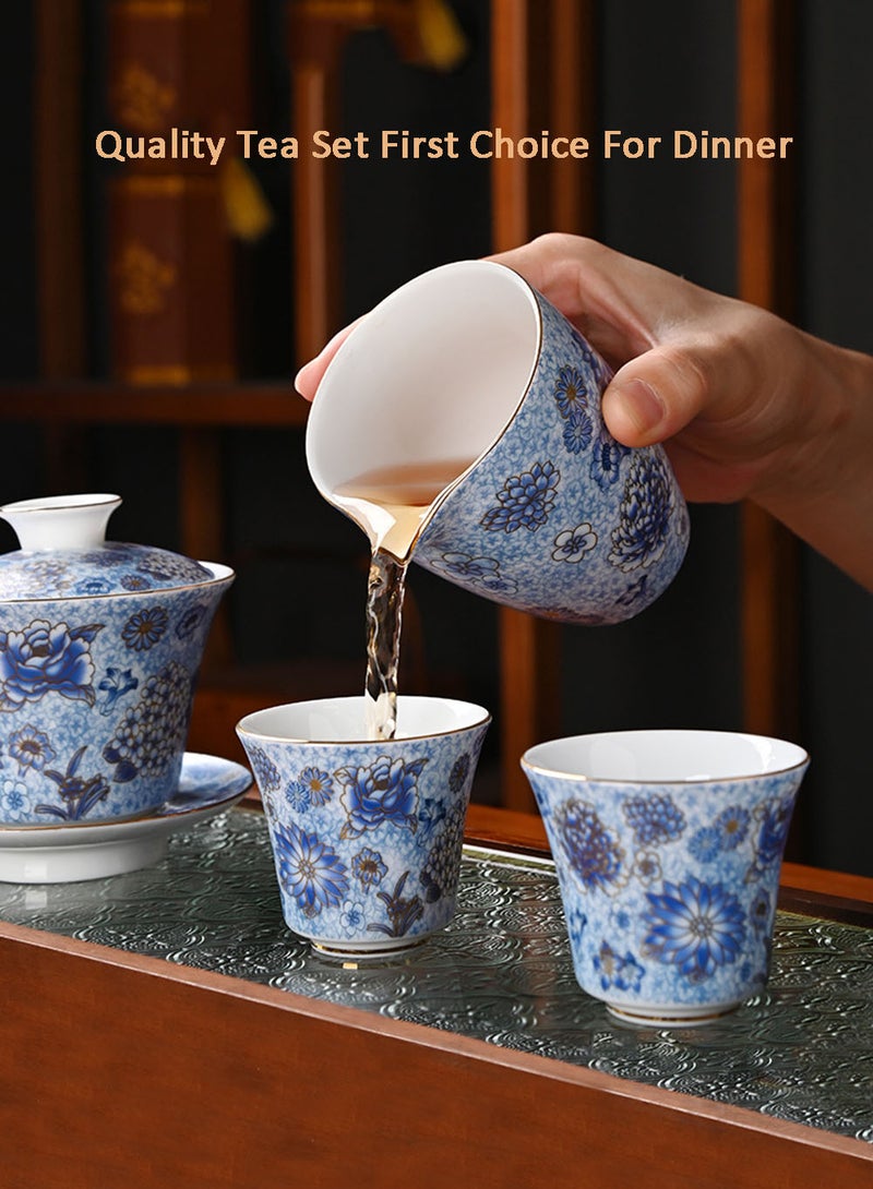 EzzySo 6 Ceramic Tea Cups with Gift Box Elegant Floral Enamel Porcelain Coffee Cup Set, Blue Flowers Teacup, Perfect for Home, Office, and Restaurant Use - Image 4