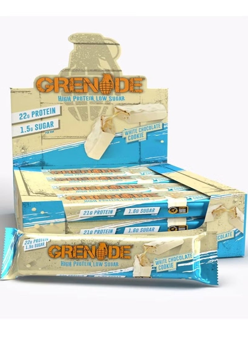 Grenade White Chocolate Cookie Low Sugar High Protein Bar – Pack of 12 - Image 1