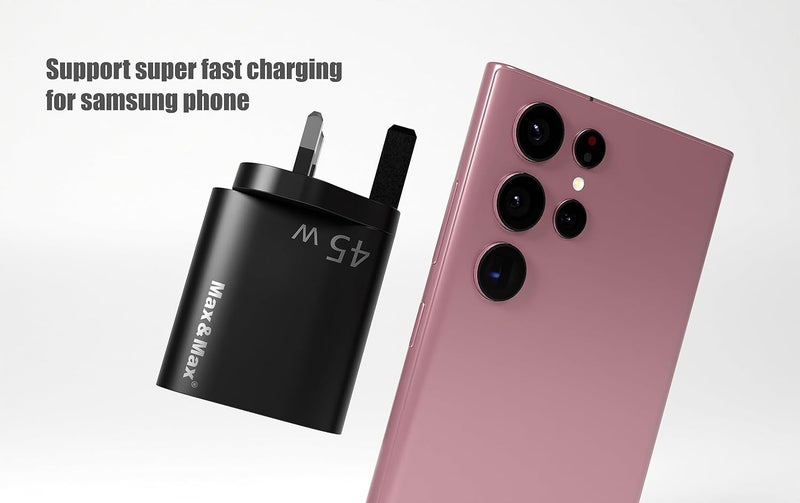Max & Max 45W Dual Port USB and Type-C GaN Fast Charger for iPhone and Android Devices - Black - Image 2