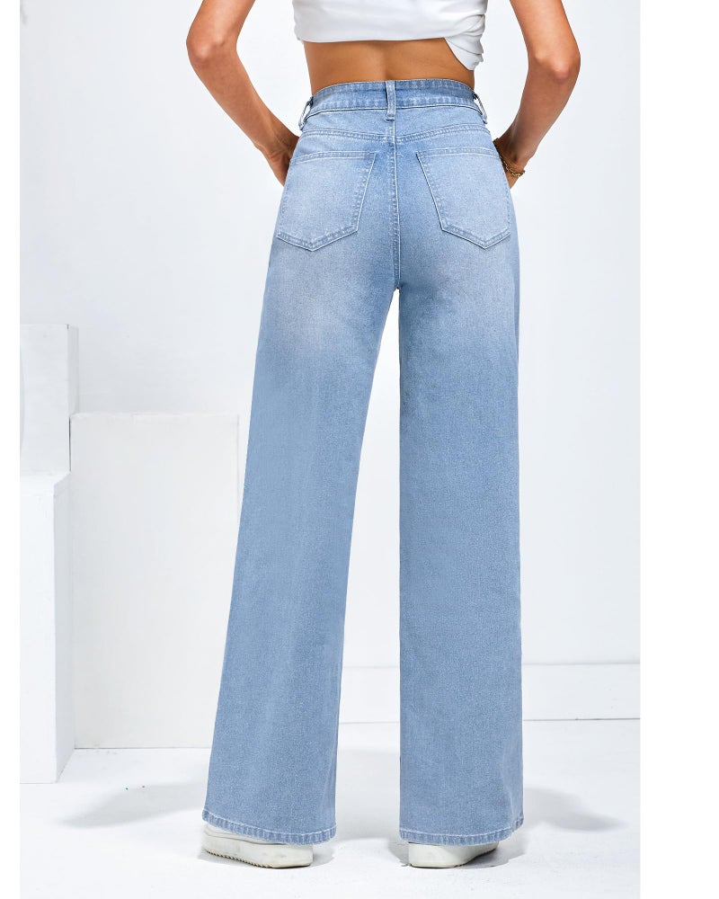 GRAPENT Women's Stretchy High Waisted Wide Leg Bay Blue Jeans - Size 4/6 - Image 3