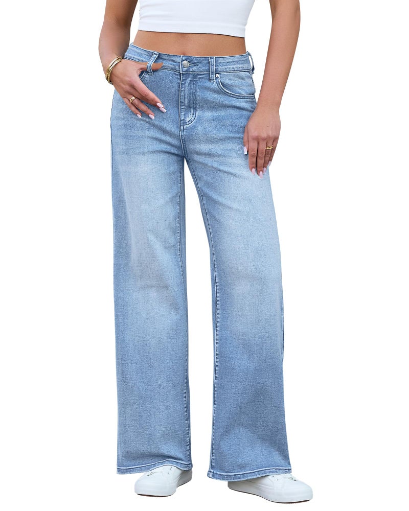 GRAPENT Women's Stretchy High Waisted Wide Leg Bay Blue Jeans - Size 4/6 - Image 1