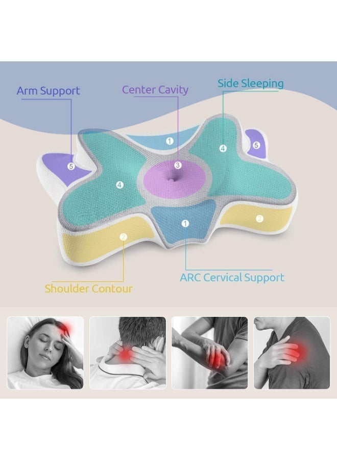 ARABIQO Cervical Neck Pillow for Neck Pain Relief, Ergonomic Memory Foam Orthopedic Pillow, 2-in-1 Contour Pillow for Side, Back & Stomach Sleepers, Anti-Snoring Support - Image 4