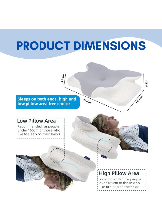 ARABIQO Cervical Neck Pillow for Neck Pain Relief, Ergonomic Memory Foam Orthopedic Pillow, 2-in-1 Contour Pillow for Side, Back & Stomach Sleepers, Anti-Snoring Support - Image 3