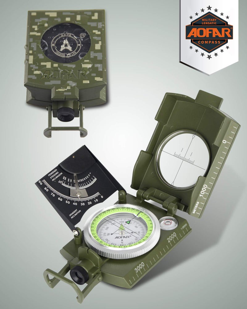 AOFAR AF-4074 Military Compass Lensatic Sighting-Multifunctional, Fluorescent, Waterproof and Shakeproof with Inclinometer and Carrying Bag for Camping, Hiking, Hunting - Image 2