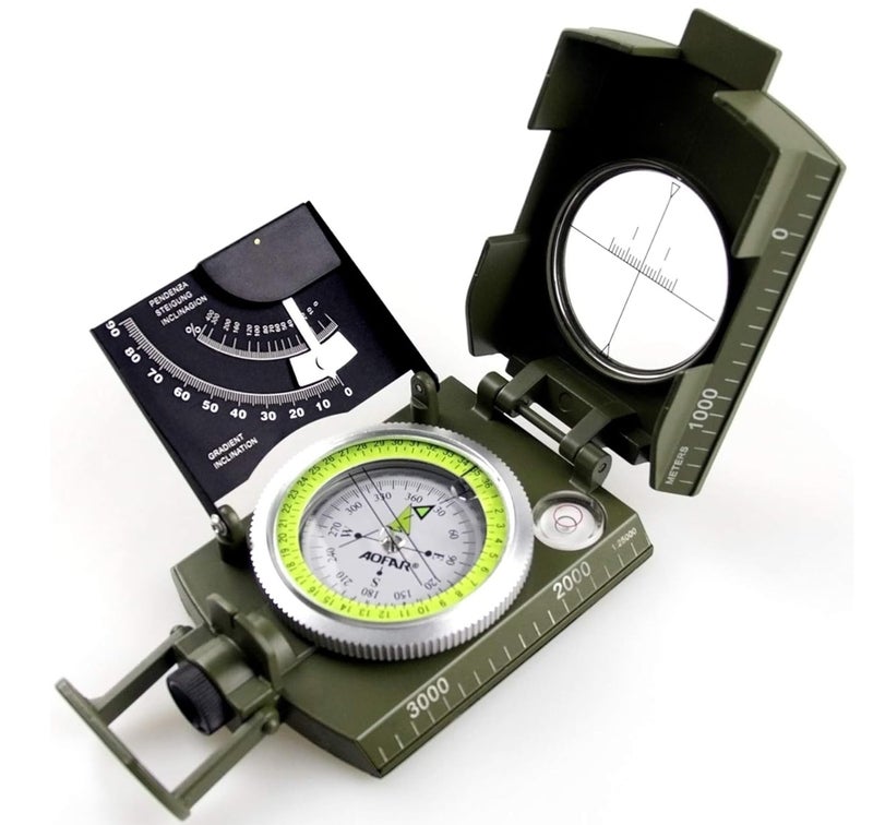 AOFAR AF-4074 Military Compass Lensatic Sighting-Multifunctional, Fluorescent, Waterproof and Shakeproof with Inclinometer and Carrying Bag for Camping, Hiking, Hunting - Image 1
