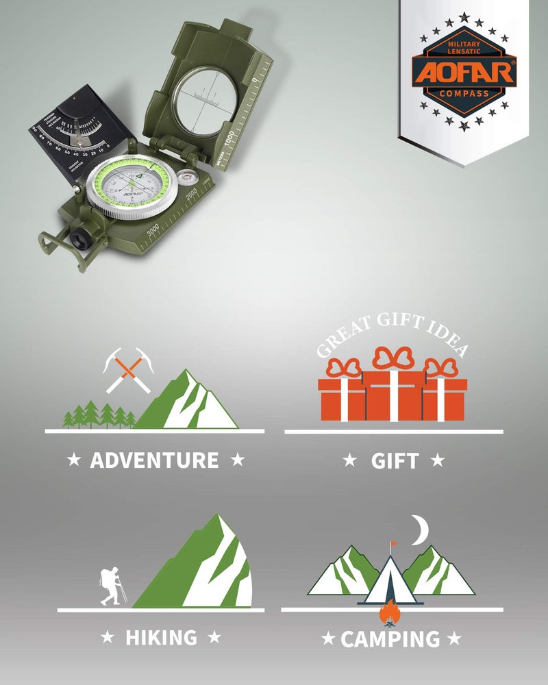 AOFAR AF-4074 Military Compass Lensatic Sighting-Multifunctional, Fluorescent, Waterproof and Shakeproof with Inclinometer and Carrying Bag for Camping, Hiking, Hunting - Image 5