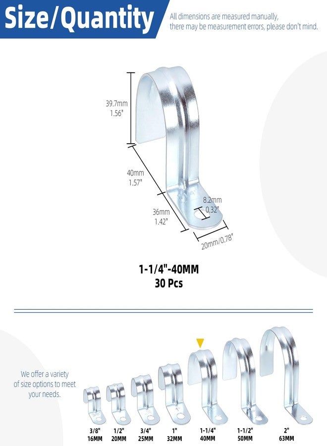 Glarks 30pcs 1-1/4’’ One Hole Pipe Straps Kit, Zinc Plated Steel EMT Pipe Straps with 1 Hole, EMT Conduit Clamp Single Hole Pipe Clamp for EMT Conduit Pipe Fixing - Image 2