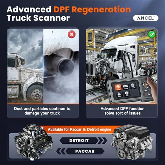 Ancel Hd431 Heavy Duty Truck Scanner, 2025 New Diesel Diagnostic Scan Tool, Dpf Regen And Reset For Detroit, Paccar, Lifetime Free Updates, Full System Hdobd & Obd2 Trucks & Cars 2 In 1 Code Reader - Image 5