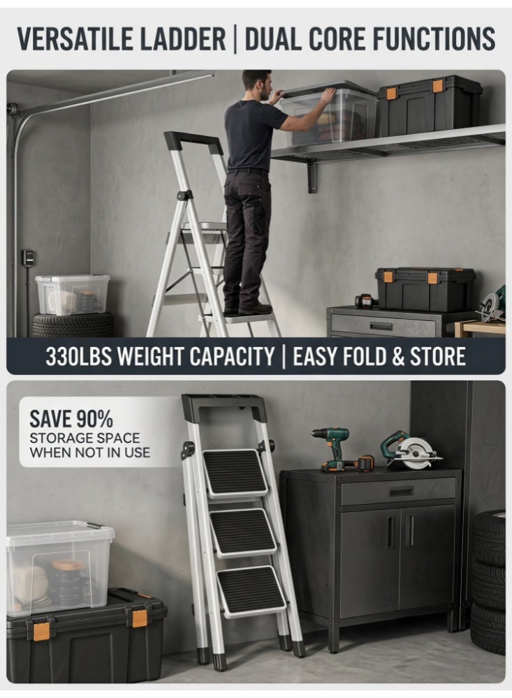 AURIZA 5‑Step Folding Household Ladder, Anti‑Slip Portable Home Ladder, Multi‑Purpose Indoor Step Stool for Home, Kitchen and Garage - Image 4