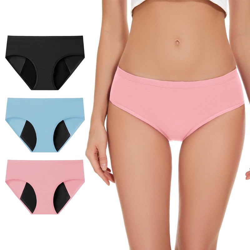 ALLBASE Women's High Absorbency Period Underwear - Leak-Proof & Reusable Menstrual Pants for Heavy Flow Days - 3 Pack,Multicolor,Large - Image 1