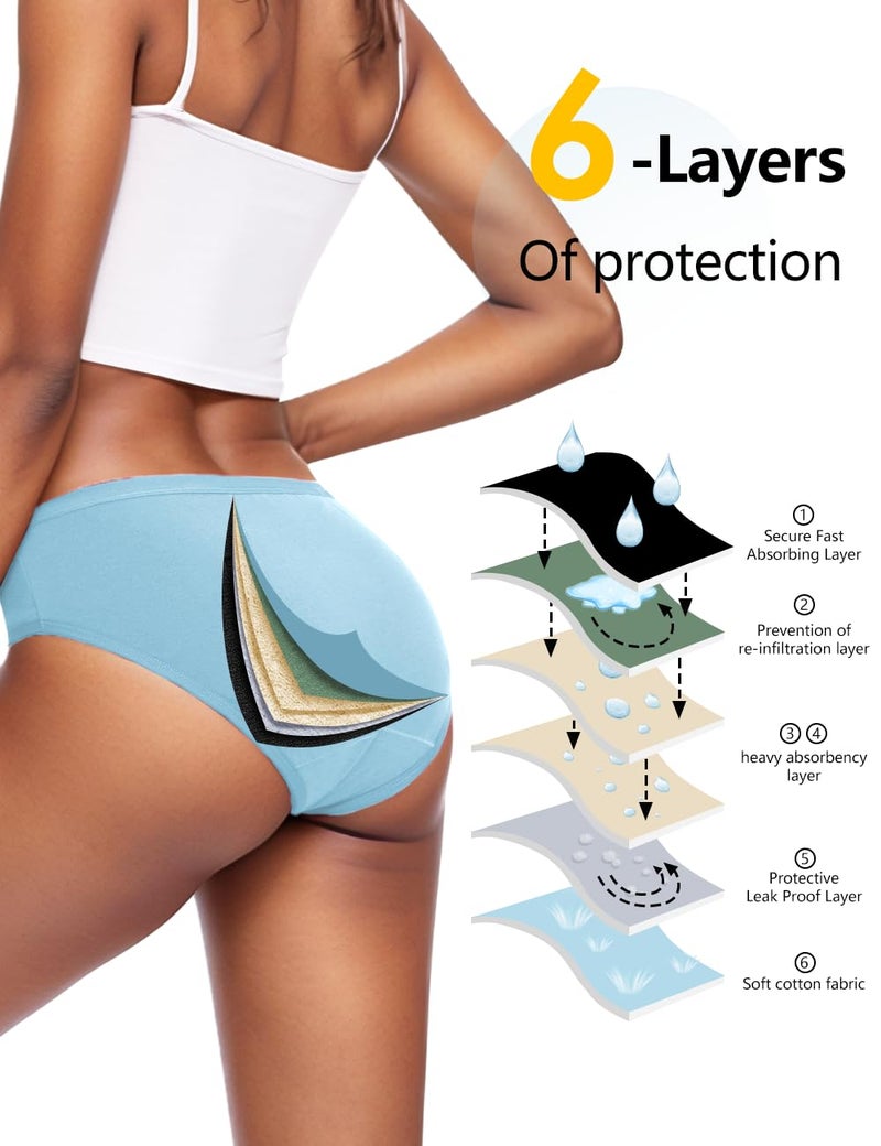 ALLBASE Women's High Absorbency Period Underwear - Leak-Proof & Reusable Menstrual Pants for Heavy Flow Days - 3 Pack,Multicolor,Large - Image 2