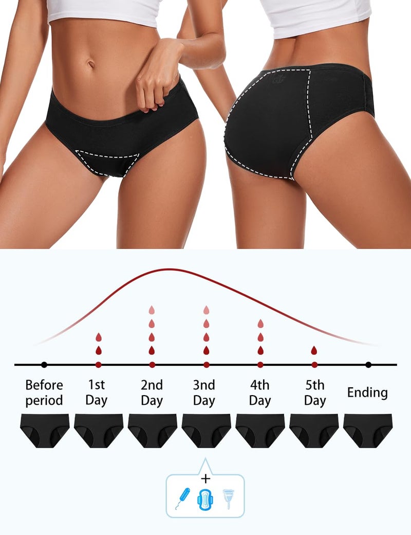 ALLBASE Women's High Absorbency Period Underwear - Leak-Proof & Reusable Menstrual Pants for Heavy Flow Days - 3 Pack,Multicolor,Large - Image 5