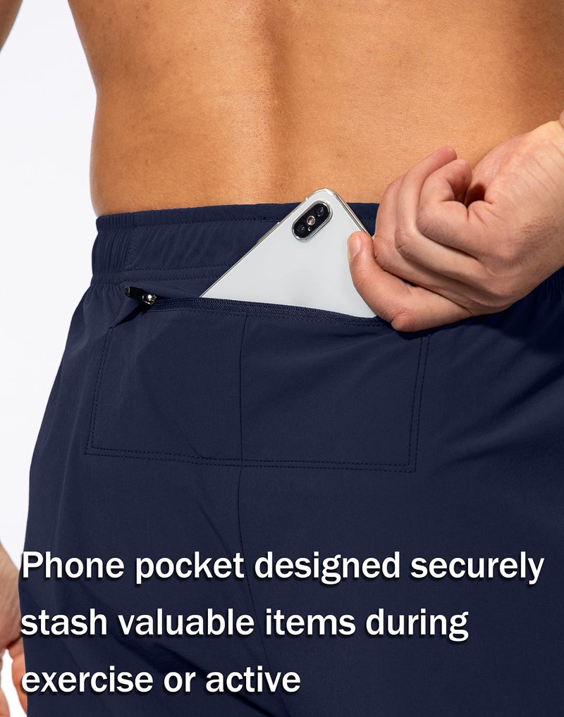 Pudolla Men's Workout Athletic Pants Elastic Waist Jogging Running Pants for Men with Zipper Pockets(Navy Blue Medium) - Image 4
