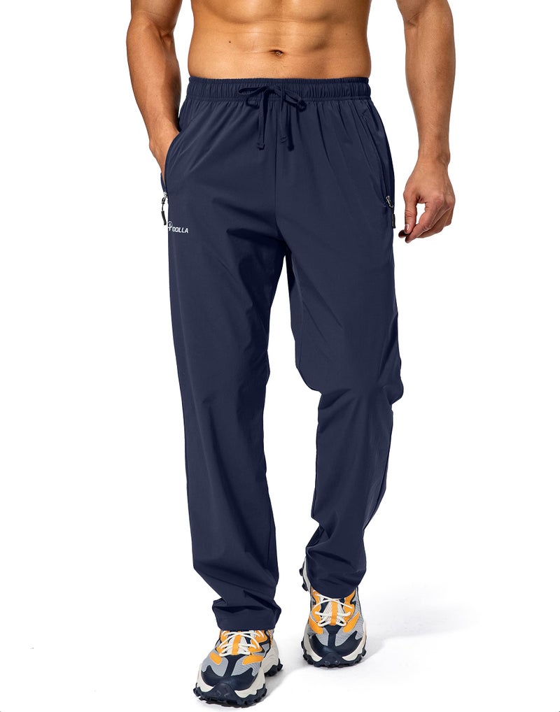 Pudolla Men's Workout Athletic Pants Elastic Waist Jogging Running Pants for Men with Zipper Pockets(Navy Blue Medium) - Image 1