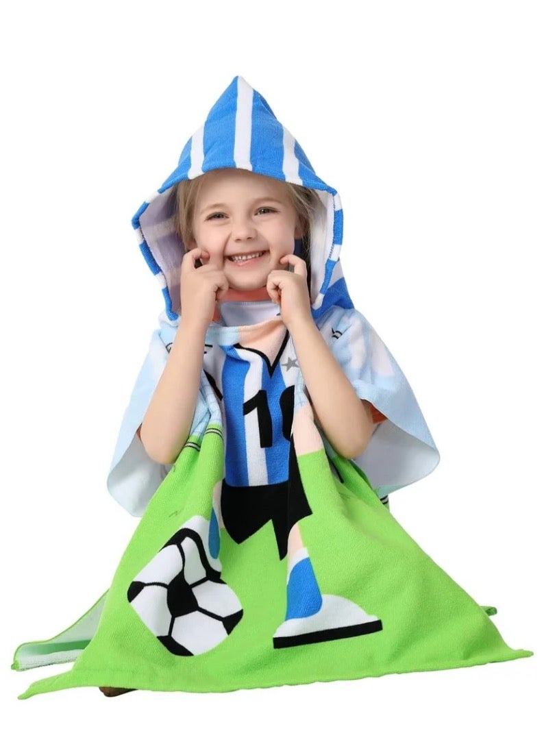Kids Bath Towel for 1-6 Years Toddler, 1Pcs Kids Hooded Towel, Microfiber Bath Towel Super Soft Robe Poncho Bathrobe, Boys Girls Swimming Beach Holiday Water Playing Pool Bath Coverups (Soccer Kid) - Image 1