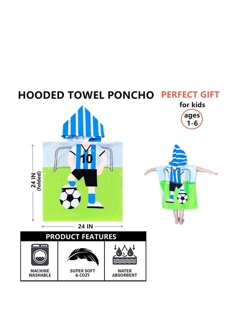 Kids Bath Towel for 1-6 Years Toddler, 1Pcs Kids Hooded Towel, Microfiber Bath Towel Super Soft Robe Poncho Bathrobe, Boys Girls Swimming Beach Holiday Water Playing Pool Bath Coverups (Soccer Kid) - Image 3