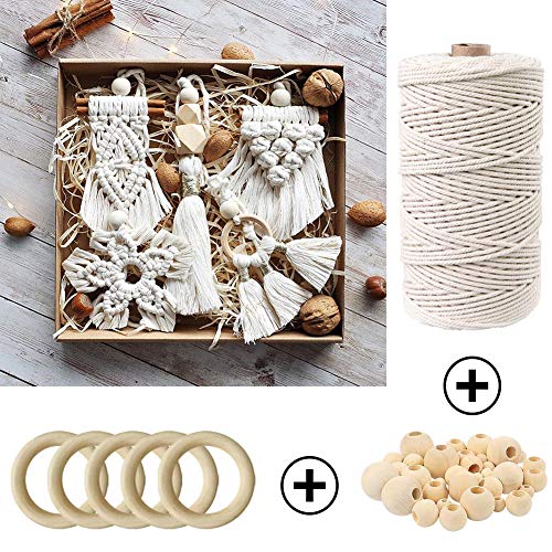 ZXCDINO 87pcs Macrame Kits for Beginners 3mm x 220yards Natural Cotton Macrame Cord Wall Hanging Kit, Macrame Supplies Best for Macrame Plant Hanger with Wooden Beads,Wooden Rings - Image 4