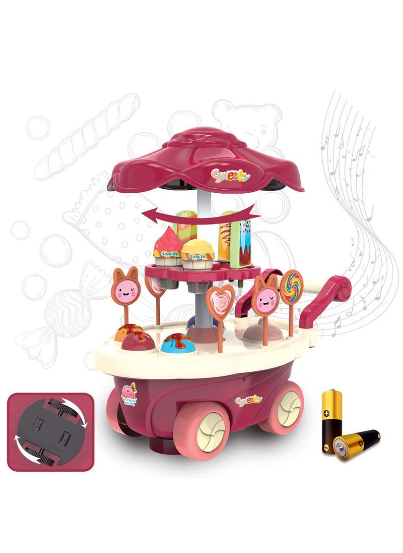 Kidwala ice cream music trolley with rotating wheels umbrella pink roof truck, Pretend play educational food truck with Music & Lighting toy for boys & girls - Image 1