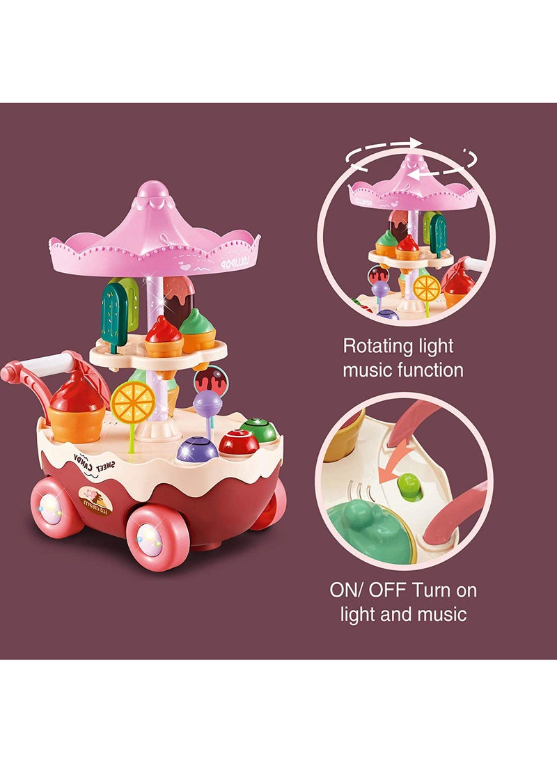 Kidwala ice cream music trolley with rotating wheels umbrella pink roof truck, Pretend play educational food truck with Music & Lighting toy for boys & girls - Image 4