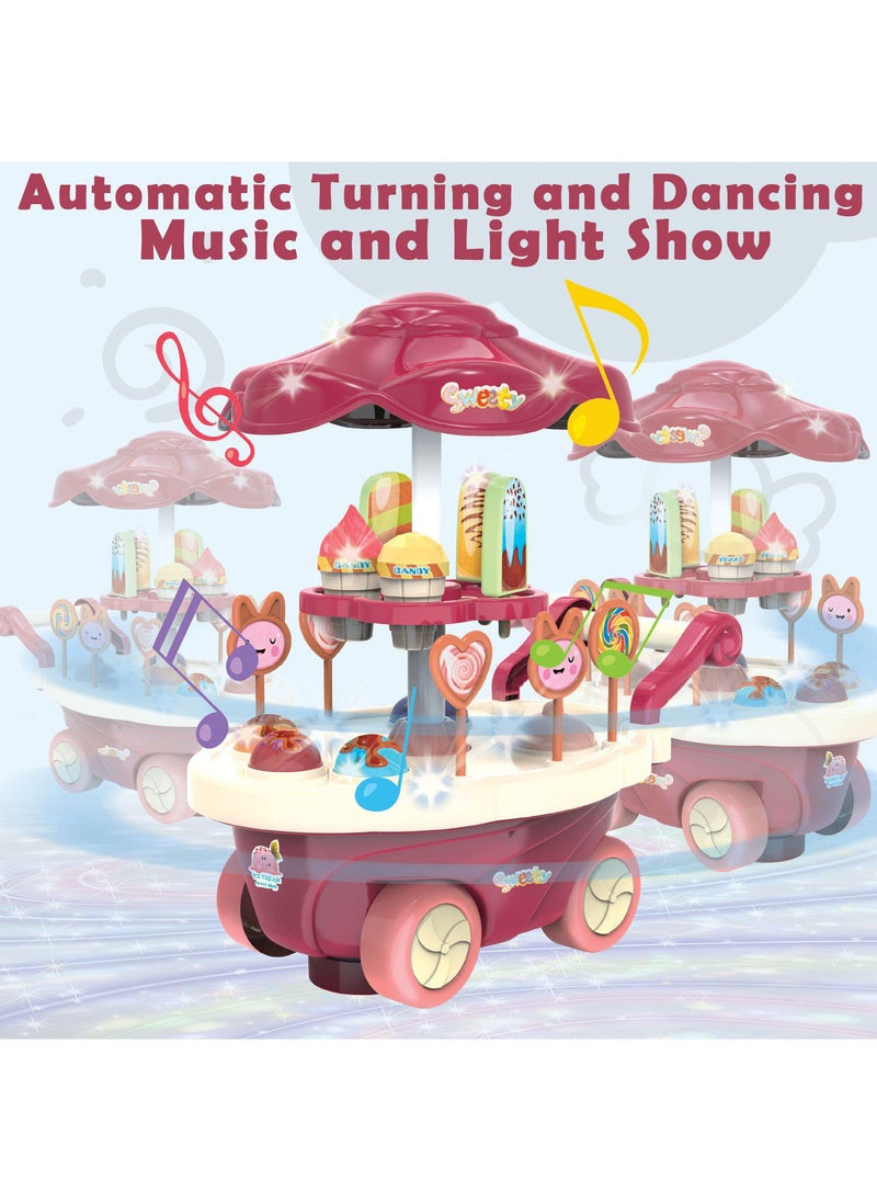 Kidwala ice cream music trolley with rotating wheels umbrella pink roof truck, Pretend play educational food truck with Music & Lighting toy for boys & girls - Image 3