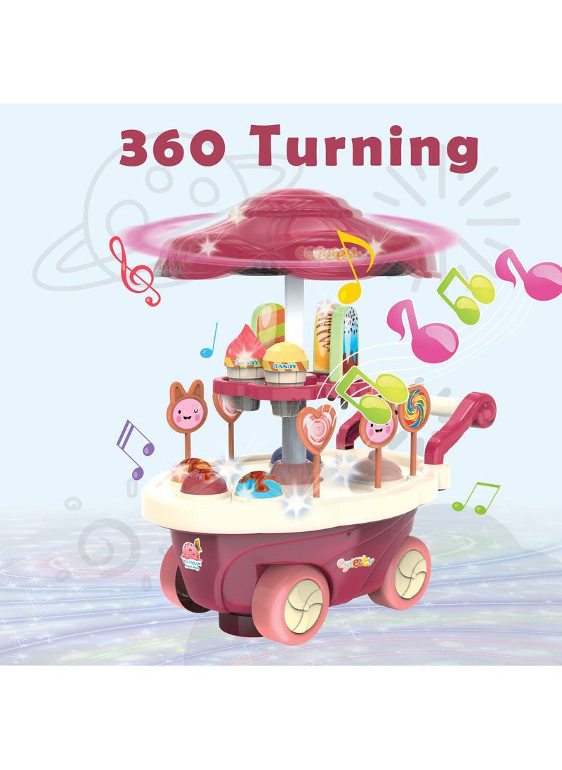 Kidwala ice cream music trolley with rotating wheels umbrella pink roof truck, Pretend play educational food truck with Music & Lighting toy for boys & girls - Image 2