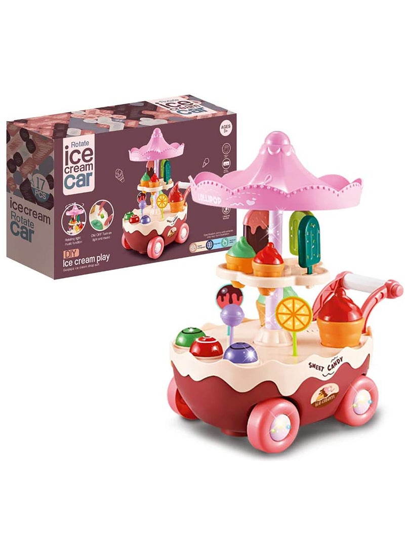 Kidwala ice cream music trolley with rotating wheels umbrella pink roof truck, Pretend play educational food truck with Music & Lighting toy for boys & girls - Image 5