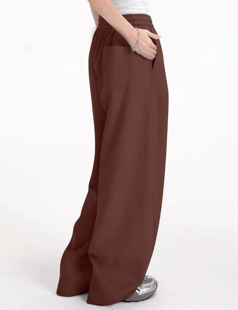 FACDIBY Women's Fleece Lined Barrel Sweatpants Baggy Casual Wide Leg Pants Drawstring Athletic High Waisted Lounge Sweats with Pockets Coffee M - Image 4