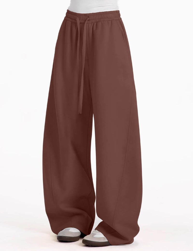 FACDIBY Women's Fleece Lined Barrel Sweatpants Baggy Casual Wide Leg Pants Drawstring Athletic High Waisted Lounge Sweats with Pockets Coffee M - Image 3